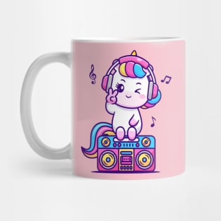 Cute Unicorn Listening Music On Boombox Cartoon Mug